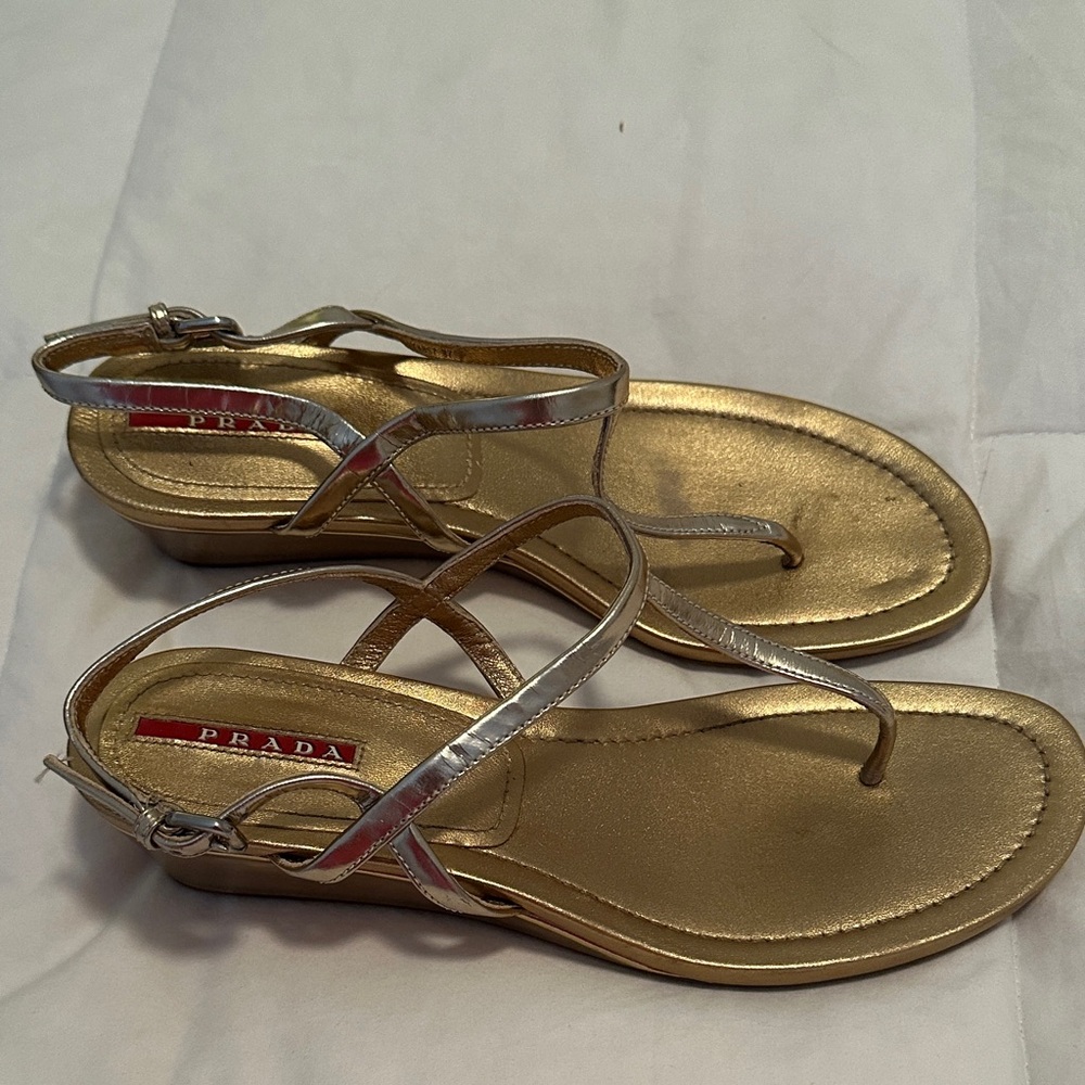Prada Metallic Gold and Silver Sandals
